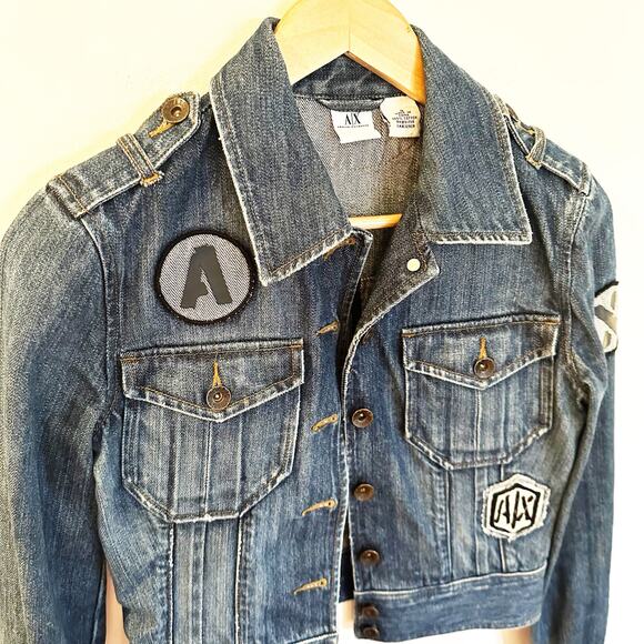 Armani Exchange Denim Jacket sz S Jean Jacket Patchwork Jacket - Picture 3 of 10